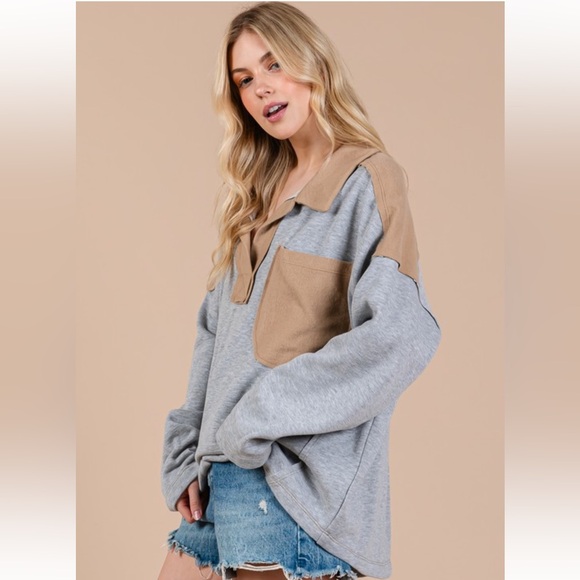 Color Block Pocket Pull Over - Picture 3 of 4